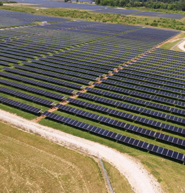 Aerial view of solar panels at Troy Solar project